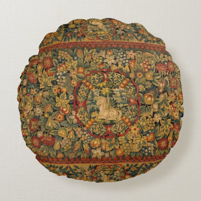 Blommigt Unicorn Motif Rund Kudde (Framsidan)