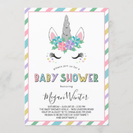 Blommigt Unicorn Pastel Baby Shower Inbjudningar