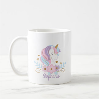 Blommigt Unicorn Personlig Namn Cute Kaffemugg