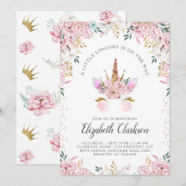 Blommigt Unicorn Princess Baby Shower Inbjudningar
