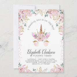 Blommigt Unicorn Princess Birthday Inbjudningar