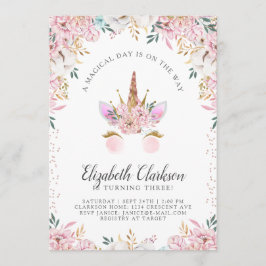 Blommigt Unicorn Princess Birthday Inbjudningar
