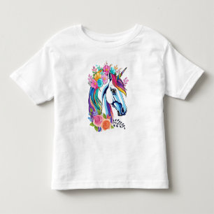 Blommigt Unicorn Småbarn Shirt - Whimsical Kids Te T