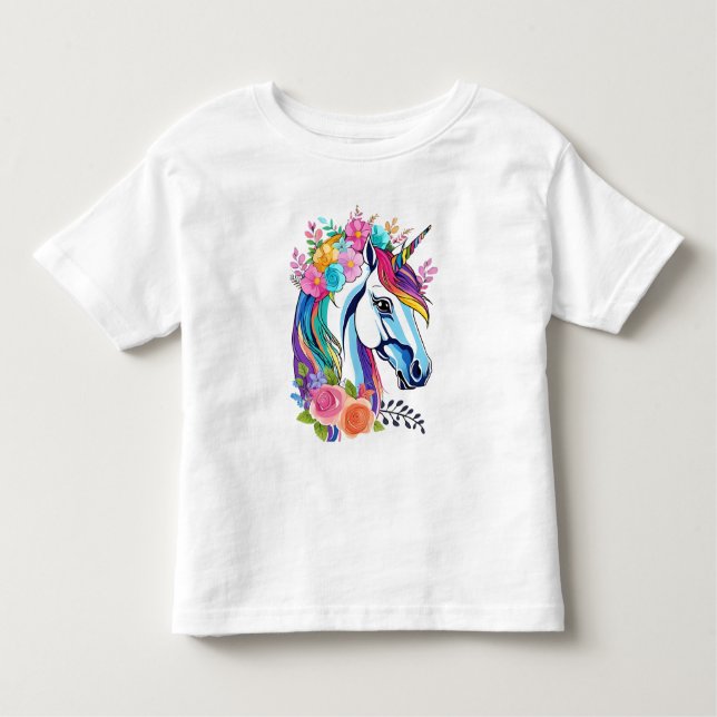 Blommigt Unicorn Småbarn Shirt - Whimsical Kids Te T Shirt (Framsida)