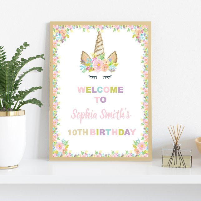 Blommigt Unicorn Welcome Signs Poster (Floral Unicorn Welcome Signs)