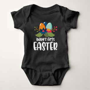 Blommigt Utandning av Eggs Baby Första Påsk Nyfödd T Shirt