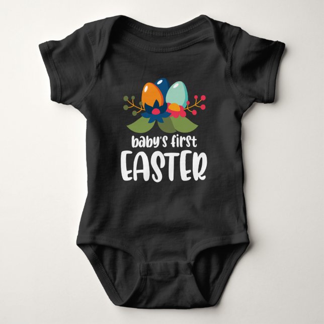 Blommigt Utandning av Eggs Baby Första Påsk Nyfödd T Shirt (Framsida)