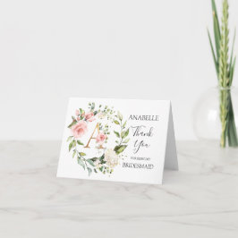 Blommigt Utandning Bridesmaid monogram brev A Tack Kort