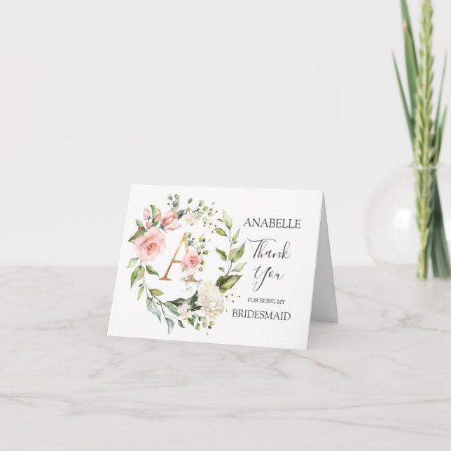 Blommigt Utandning Bridesmaid monogram brev A Tack Kort (Framsida)
