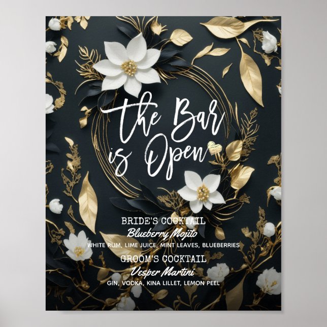 Blommigt Utandning Bröllop Pub är Open Drink Menu Poster (Framsidan)