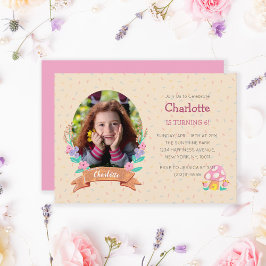 Blommigt Utandning Cream Barns födelsedag Photo Inbjudningar