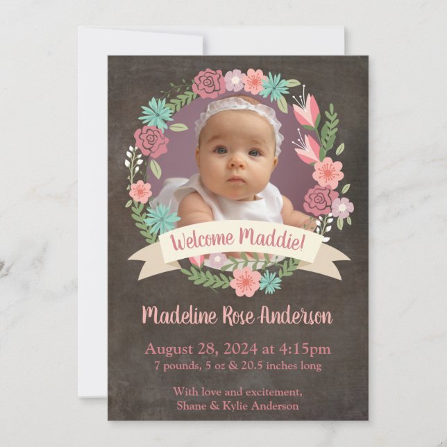 Blommigt Utandning Flicka Fotofödelsemeddelande Meddelande (Framsida)