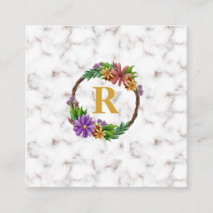 Blommigt Utandning Initial Brev Monogram Namn Marb Fyrkantigt Visitkort