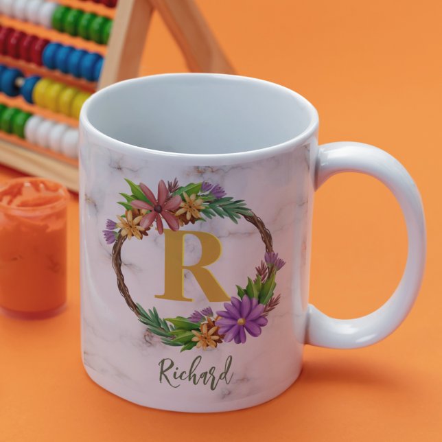 Blommigt Utandning Initial Brev Monogram Namn Marb Kaffemugg (Skapare uppladdad)