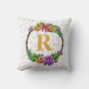 Blommigt Utandning Initial Brev Monogram Namn Marb Kudde