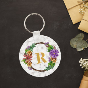 Blommigt Utandning Initial Brev Monogram Namn Marb Nyckelring