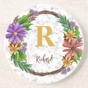 Blommigt Utandning Initial Brev Monogram Namn Marb Underlägg