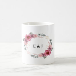 Blommigt Utandning med Bride & Groom Initialer ins Kaffemugg