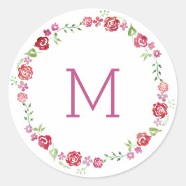 Blommigt Utandning med Ro Monogram Inledande påsar Runt Klistermärke