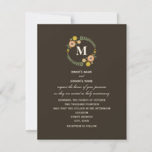 Blommigt Utandning Monogram Fallbröllop Inbjudningar