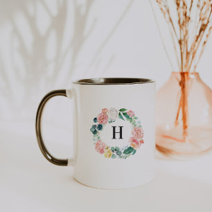 Blommigt Utandning Monogram Kaffe Mugg