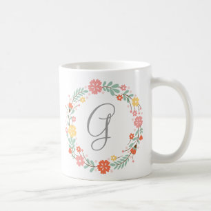 Blommigt Utandning Monogram Mugg