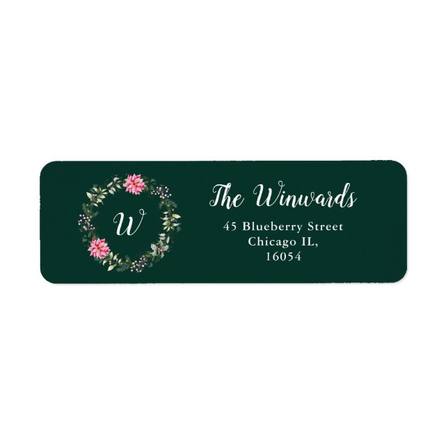 Blommigt Utandning och Rosa Poinsettia Flowers Returadress Etikett (Framsidan)