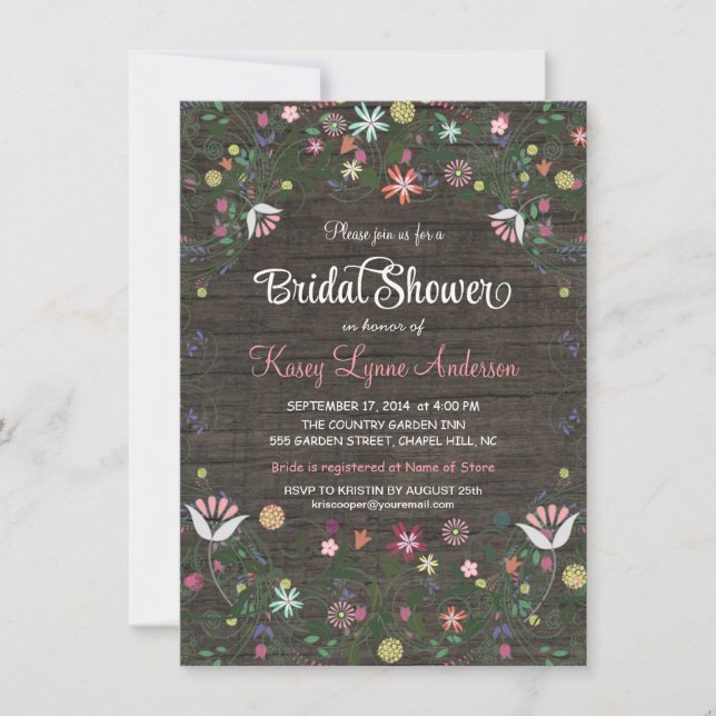 Blommigt Utandning Rustit trä Inbjudningskort för  (Framsida)