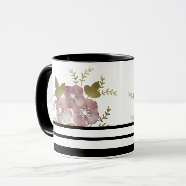 Blommigt Utandning vår sommarens rosa blommor grön Mugg (Framsida vänster)