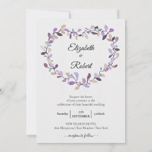 Blommigt Utandning Violet Rosa Foliage Bröllop Inbjudningar