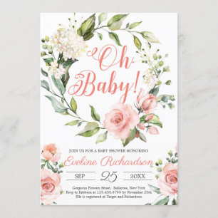 Blommigt utandningsluft rosa blommigt baby inbjudningar
