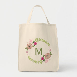 Blommigt Utandningsmonogram Livsmedel Tote Tygkasse
