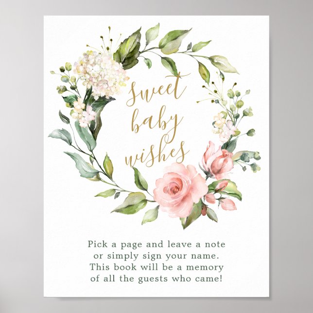 Blommigt utandningsskylt Baby Önskemål Guest Bok Poster (Framsidan)