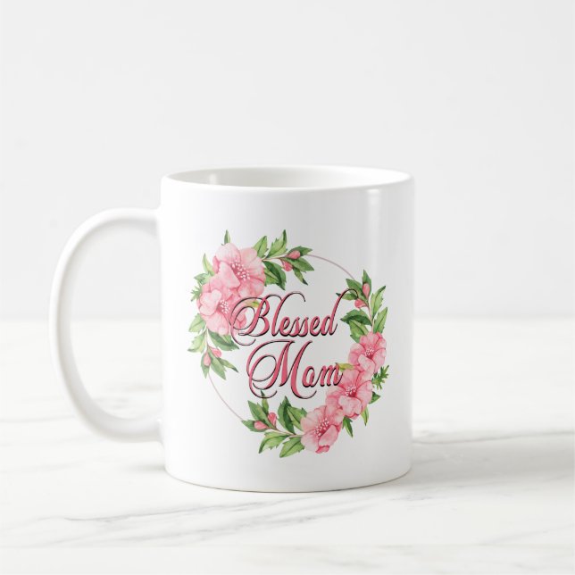 Blommigt Utandningsvälsignad Mamma Kaffemugg (Vänster)