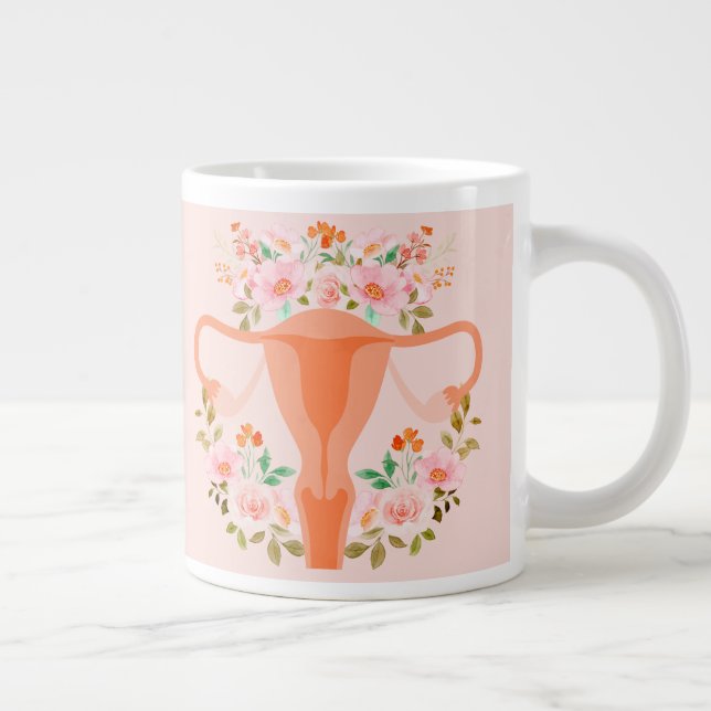 Blommigt Uterus Mugg- (persikor) Jumbo Mugg (Höger)