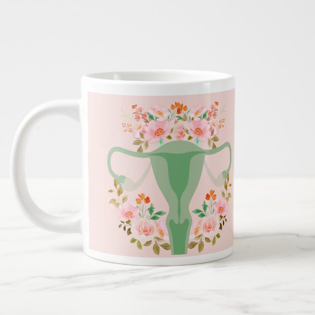 Blommigt Uterus mugg- (Sage) Jumbo Mugg (Vänster)