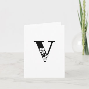 Blommigt V Monogram på vitt Anteckningskort