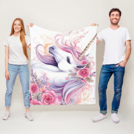 Blommigt vacker Unicorn Fleecefilt