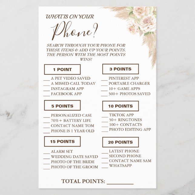 Blommigt Vad finns på ditt mobila Shower-spelkort Flygblad (Framsidan)