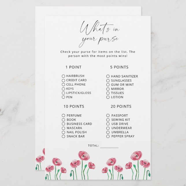 Blommigt vad som finns i ditt handväska (Fram/baksida)