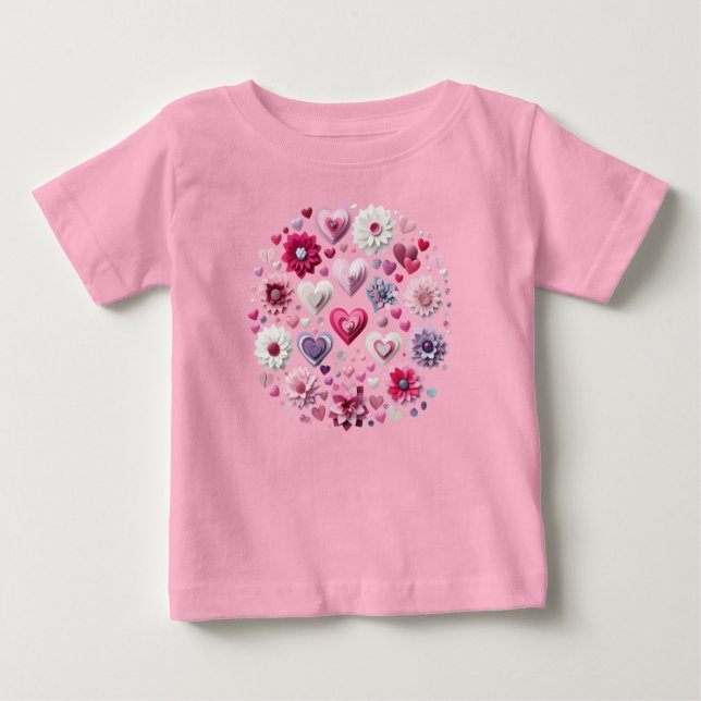 Blommigt Valentindagen Heart T Shirt (Framsida)