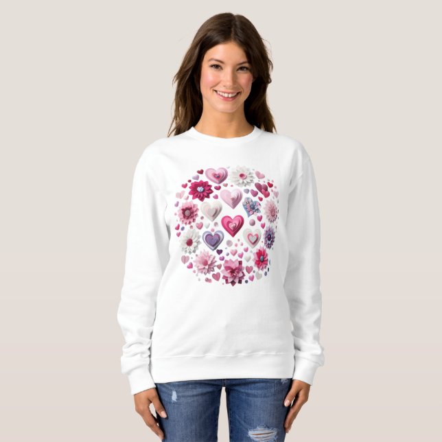 Blommigt Valentindagen Heart T Shirt (Hel framsida)
