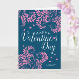 Blommigt Valentinkort (blått och Rosa) Kort