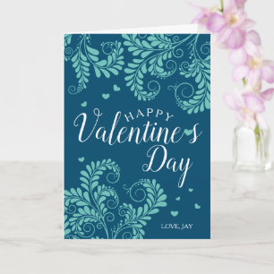 Blommigt Valentinkort (blått och turkos) Kort