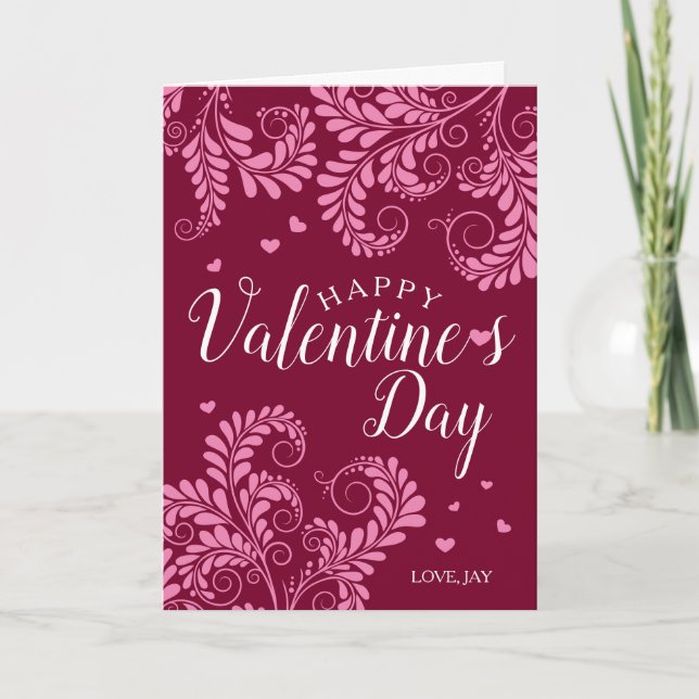 Blommigt Valentinkort (Rosa och rött) Kort (Framsida)