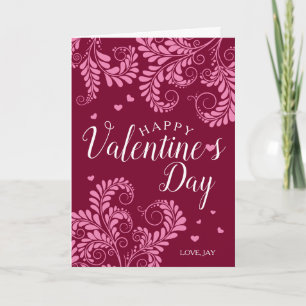Blommigt Valentinkort (Rosa och rött) Kort