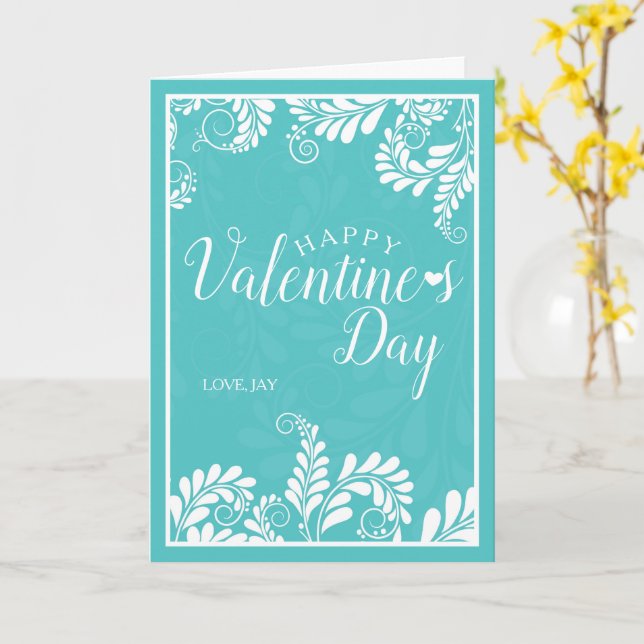 Blommigt Valentinkort (turkos) Kort (Gul blomma)