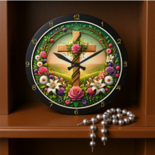 Blommigt Välkommen Kor Garden Clock Stor Klocka