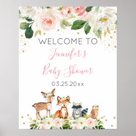  Blommigt välkomstplats för Girl Woodland Baby Sho Poster