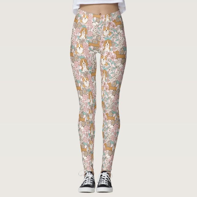 Blommigt-valpar Leggings (Framsida)